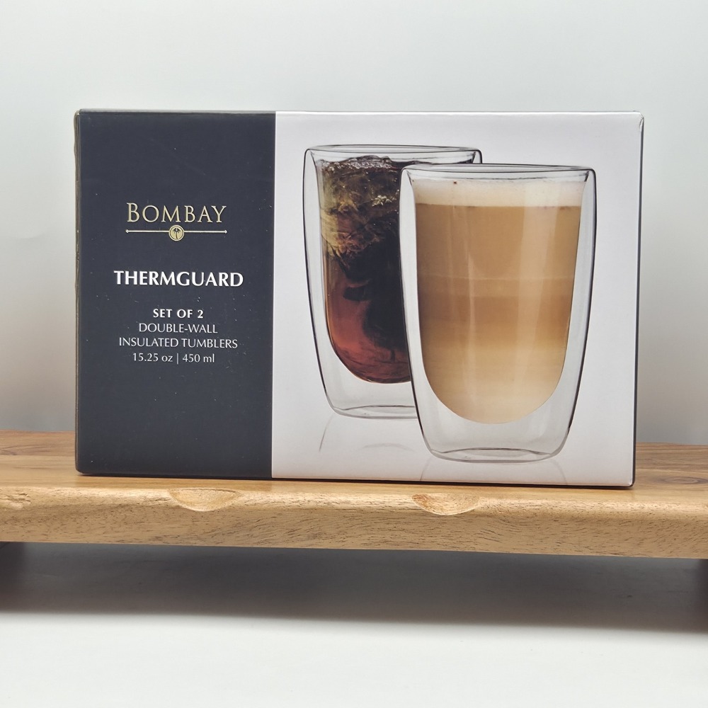 Bombay ThermGuard Double Wall Insulated Glass Tumblers 15.25 oz Set of 2